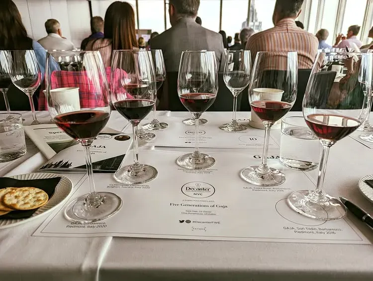 Wine glasses arranged for a tasting